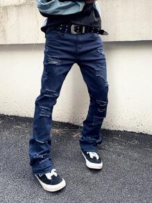 Manfinity EMRG Jeans pitillo casuales desgastados con dobladillo acampanado para hombre