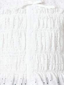SUMWON Broderie Anglaise Puff Sleeve Blouse Summer Holiday Easter Vacation Smock Ruched Eyelet Short Sleeve Girls Top Button Back - White - View 4