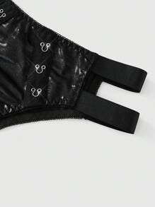 ROMWE Goth Conjunto de lencería con bustier y minifalda de tela con estampado gótico