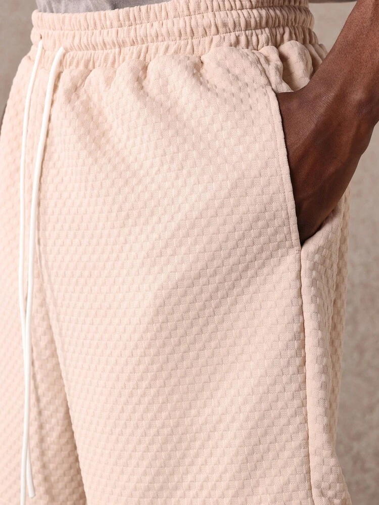 Drop Crotch Textured Shorts With Drawstring