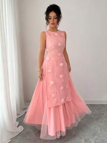 Elenzga 2 件套女士时尚优雅 3D 花朵闪光套装