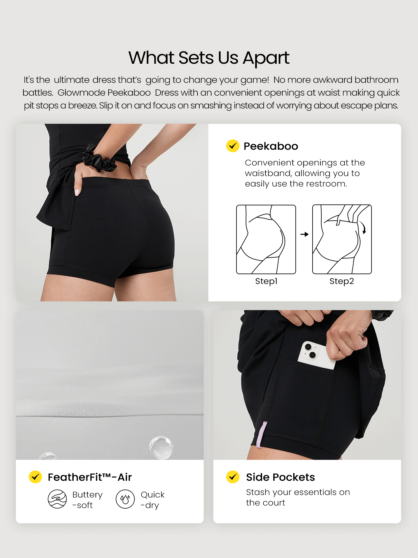 GLOWMODE FeatherFit™-Air Peekaboo Knotted Y Back V Neck Peekaboo Dress With Built-In Shorts Low Impact Yoga Daily Removable Cups Spring Summer