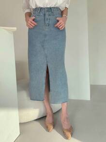 DAZY Women's Casual Washed Split Denim Skirt Jeans Skirt Fall,Winter - Light Wash - View 3