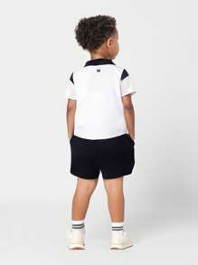 SUMWON Smwn Studios Athletic Two-Piece Kids Set Premium Polo Shirt Shorts Outfit Summer Casual Sports Varsity Youth Tracksuit Back To School Comfort Play Wear - Royal Blue - View 2