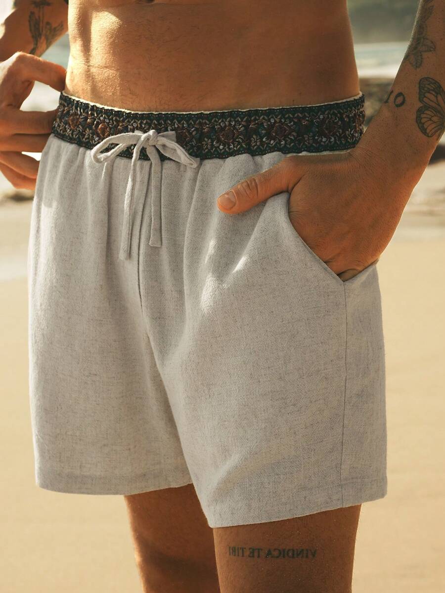 Manfinity VCAY Men's Waistband With Pockets Casual Woven Drawstring Shorts - Apricot - View 1