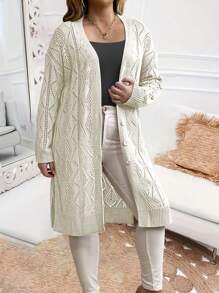 Calvaya Plus Size Women Single-Breasted Casual Loose Knit Mid-Length Cardigan - White - View 5