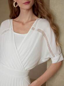 MOTF PREMIUM CONTRAST LACE FLOWY DRESS - White - View 2