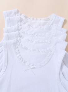 SHEIN Playful Pals 5件套女童优雅蕾丝边纯色舒适时尚吊带背心 - 白色 - 查看 6