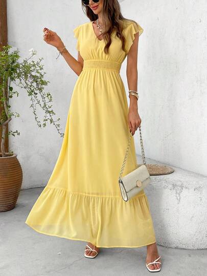 SHEIN Clasi Women's Long Solid Dress, Simple Fashion Style, Suitable For Summer Summer Outfits For Women/Summer/Summer Clothes Rave Outfits/Concert Outfit Women/Country Concert Outfit/Rave/Rave Outfits Festival/Nashville Outfits/Ibiza Outfits Easter/Easter Dress/Easter Outfit Women Butter Yellow Elegant Vacation Casual Boho Women's Clothing Graduation Dress/White Graduation Dress/Prom Dress Brunch Outfits For Women Wedding Guest Dress Women Church Outfits Women/Church Clothes Women Women Nice Dresses Classy Elegant