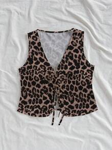 Soleia Casual Vacation Style Sexy Leopard Print Lace-Up Women Top, Suitable For Summer And Beach,Rave Top - Multicolor - View 3