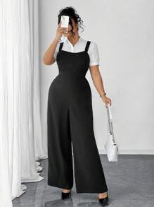 Elenzga 大码女式百搭休闲个性化优雅黑色连体裤