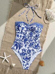 Swim Vcay Costume da bagno intero donna retrò con collo a incrocio, effetto snellente e valorizzante, monokini
