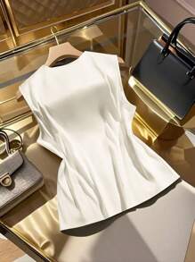 SHEIN Clasi Women's Elegant Commuting Solid Color Front Button Pockets Top - White - View 2