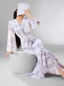 Modelyn 女士花卉印花灯笼袖优雅连衣裙 - 彩色 - 查看 4