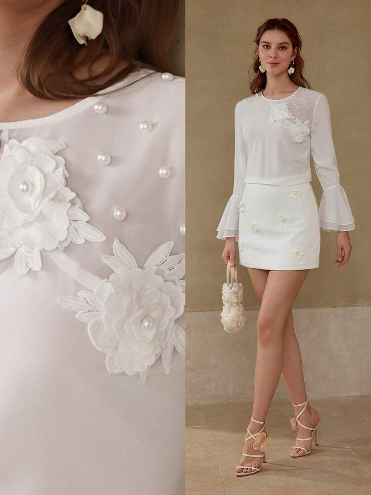 FAUX PEARL STEREO FLORAL BLOUSE