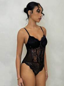 Glamine Canotta estiva sexy in pizzo trasparente con bretelle a spaghetti