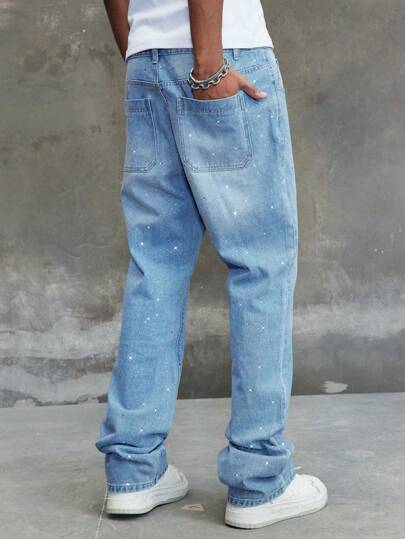 ROMWE Avant Jeans à jambe évasée pour hommes avec ornements de strass