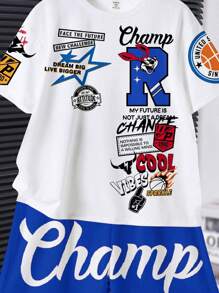 SHEIN Tween Boy Casual Minimalist Short Sleeve Crew Neck 2 Pieces Set, Suitable For Summer - White - View 3