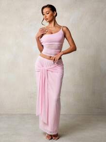 Glamine Women's Pink Mesh Lace-Up Maxi Skirt - Pink - View 1