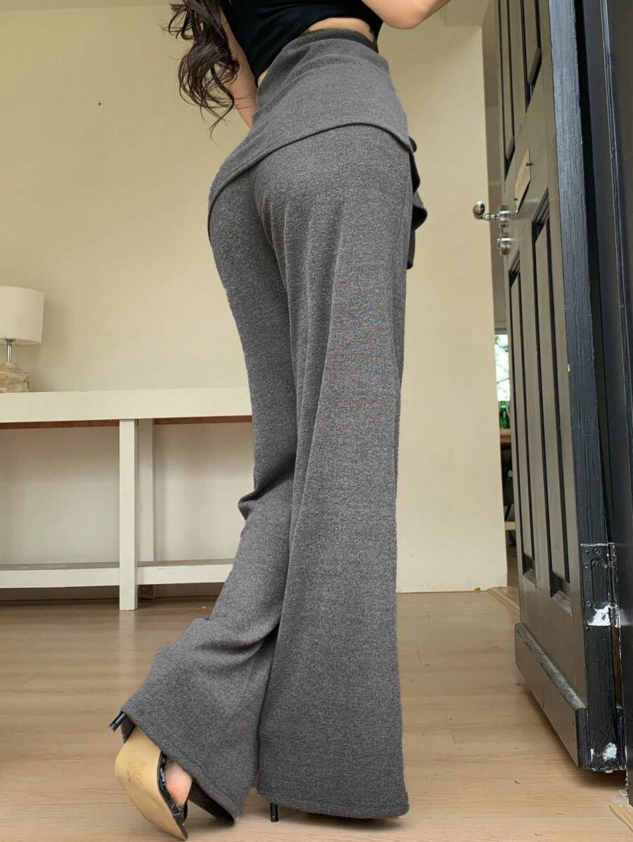 DAZY 1 件女士纯色喇叭裤，休闲二合一运动裤，适合夏季女士慢跑裤 - 灰色 - 查看 1