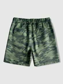 ROMWE MEN Prep 男士时尚印花装饰休闲迷彩短裤 - 軍綠色 - 查看 2