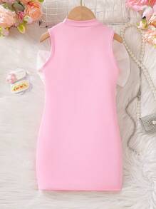 Glamorique Kids Young Girl Bow Decor Stand Collar Sleeveless Fashionable Dress