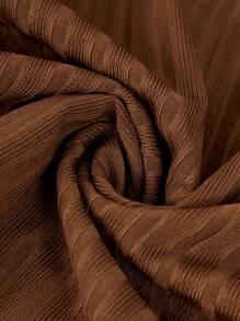 SHEIN BASICS Vestido sin mangas de punto de color liso, ajuste ceñido, cuello redondo, talla grande - Café integral - Ver 5