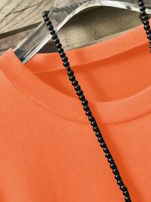 Plus Size Women's Solid Color Round Neck Short Sleeve Button Design Casual T-Shirt - Orange - View 5