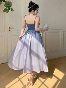 DAZY Ombre Color Sleeveless Pleated Midi Dress For Women