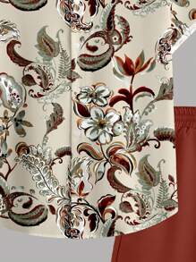 Manfinity RSRT Vacation Beach French Palace Style Floral Print Slim Fit Men's Short Sleeve Shirt Set - Multicolor - View 4