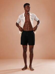 SUMWON Performance Athletic Swim Trunks Beach Vacation Pool Side Slit Water Sports Summer Holiday Resort Wear Board Swimming Surf Active Beach Wear - Black - View 2