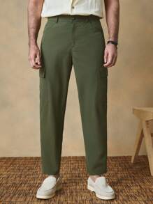 Manfinity VCAY Pantalones cargo de algodón con corte recto y color liso, adecuados para uso diario