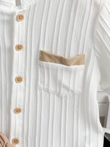 SHEIN 2 件套年轻男孩夏季休闲短袖衬衫和长裤套装 - 卡其色 - 查看 3