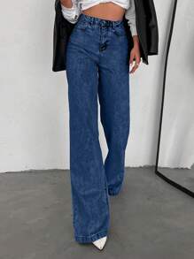 SHEIN Tall QUẦN JEAN CAO CỠ RỘNG 100% COTTON CAO CÓ VÁY DÀI - Rửa tối - Xem 3