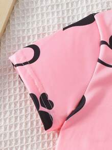 Valentine's Day Young Girl Girls Cute Sweetheart Cat Pattern Round Neck Short Sleeve Long Nightgown Homewear - Multicolor - View 4