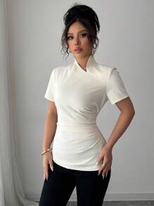 Calvaya Blusa elegante e alla moda a collo alto con vita stretta e vestibilità aderente