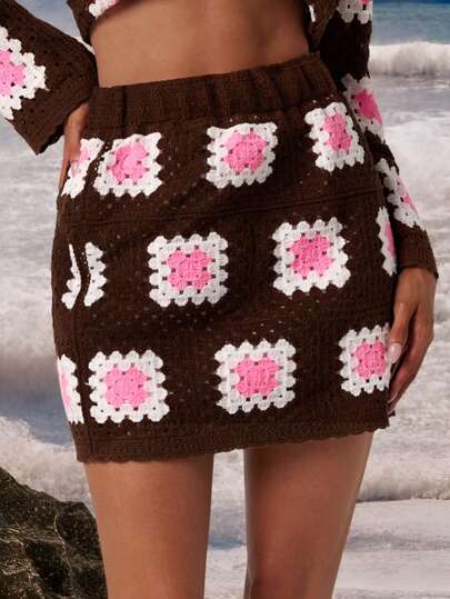 Forever 21 女士度假海滩撞色镂空针织裙