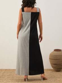 SHEIN Cottnline Vestido informal holgado de bloques de color para talla grande - Negro - Ver 2