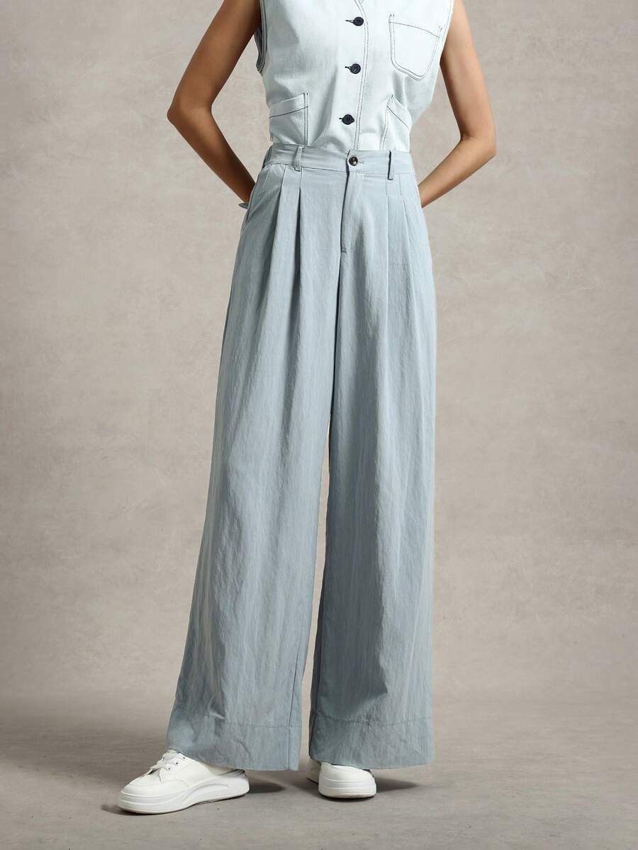 Briarwyn Women's Solid Color Pleated Loose Pants Summer For Women Business Casual Woman - Blue - View 1