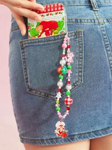 Strawberry Shortcake X SHEIN 手工串珠草莓手机挂绳/挂饰，粉色，可爱猫咪，甜美女孩，适用于所有手机壳，送礼佳品，春夏皆宜，海滩度假必备 - 彩色 - 查看 3