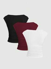 Sweetra 3件套性感露背透气吸湿排汗修身女式短袖上衣/T恤