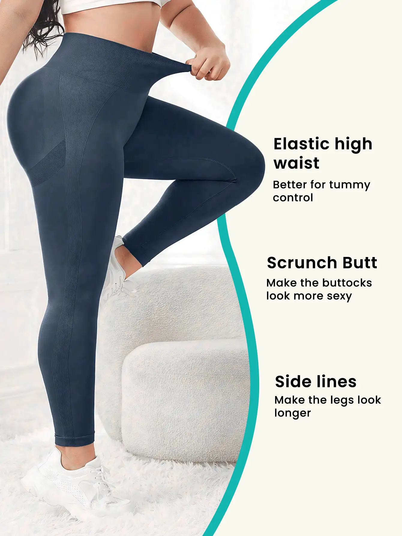 Easithlete Plus Size Women's Wide Waistband Yoga Fitness Leggings - Dusty Blue - View 2
