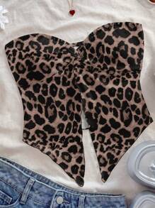 Soleia Casual Resort Style Sexy Leopard Print Graphic Sleeveless Top For Women, Summer Beach Babe Look,Rave Top,Tube Top Suitable For Going Out - Multicolor - View 7