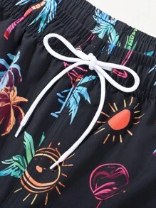 Manfinity RSRT Quần short thể thao in họa tiết thường ngày cho nam, quần short đi biển có dây rút cho khu nghỉ dưỡng bãi biển mùa hè Quần bơi nam Coconut Tree, Hawaii - màu đen - Xem 4