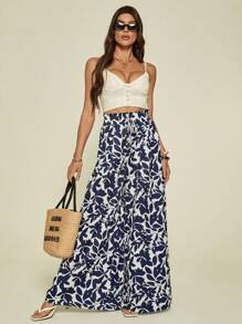 SHEIN Tall 女士度假休闲全印花阔腿裤