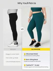 GLOWMODE 24" FeatherFit™-Sculpt Plus Size Your Silhouette Tummy Control Butt-Lifting Leggings Medium Impact Workout Jogging Gym Training - Dark Green - View 3