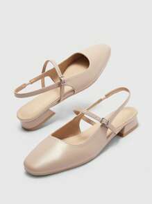 CUCCOO BIZCHIC Bailarinas de tacón bajo con punta cuadrada y diseño de Mary Jane en color albaricoque. Adecuadas para ir al trabajo, citas, reuniones, compras, vacaciones - Albaricoque - Ver 2