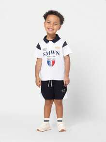 SUMWON Smwn Studios Athletic Two-Piece Kids Set Premium Polo Shirt Shorts Outfit Summer Casual Sports Varsity Youth Tracksuit Back To School Comfort Play Wear - Royal Blue - View 1
