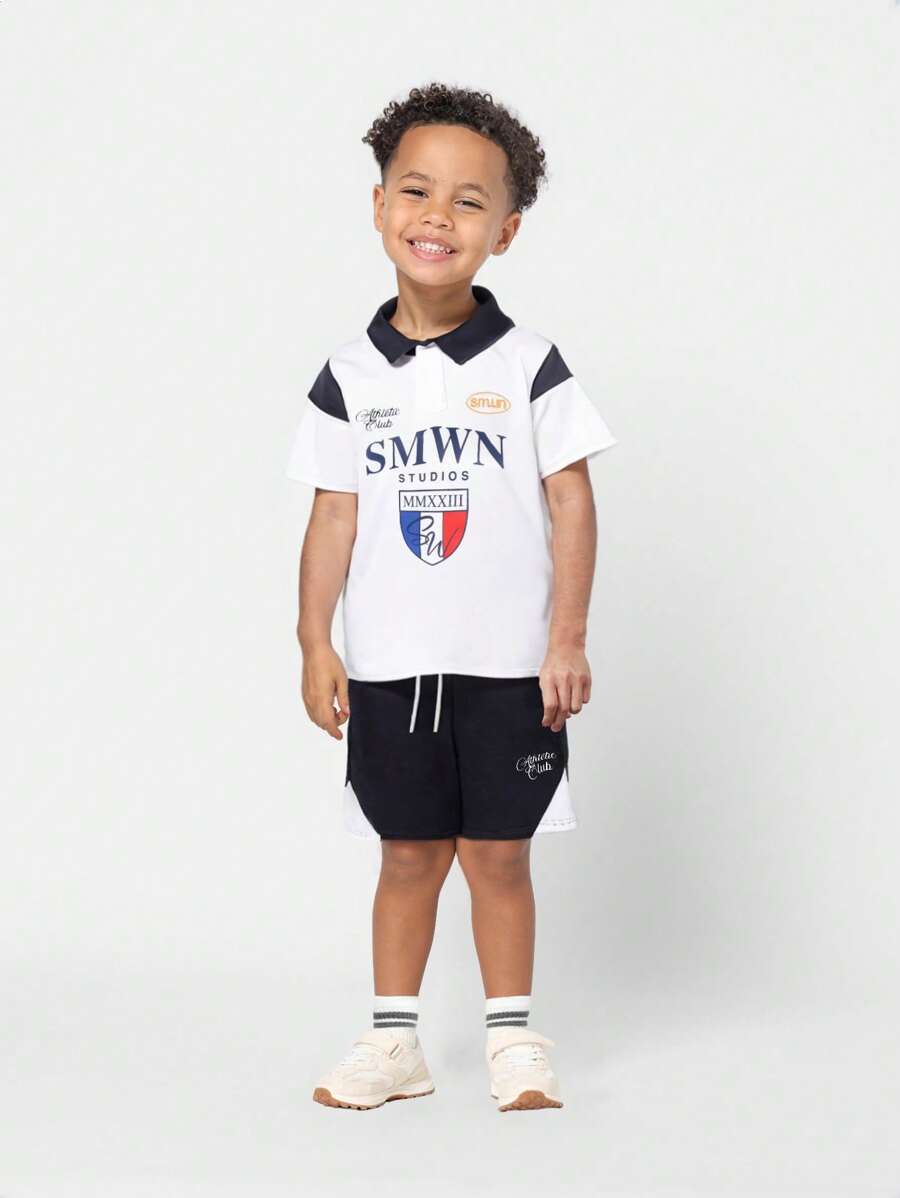SUMWON Smwn Studios Athletic Two-Piece Kids Set Premium Polo Shirt Shorts Outfit Summer Casual Sports Varsity Youth Tracksuit Back To School Comfort Play Wear - Royal Blue - View 1