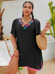 Swim Lushoire Coprire in pizzo floreale con scollo a V e orlo sfumato, sexy e casual, adatto come copricostume da spiaggia, taglie forti